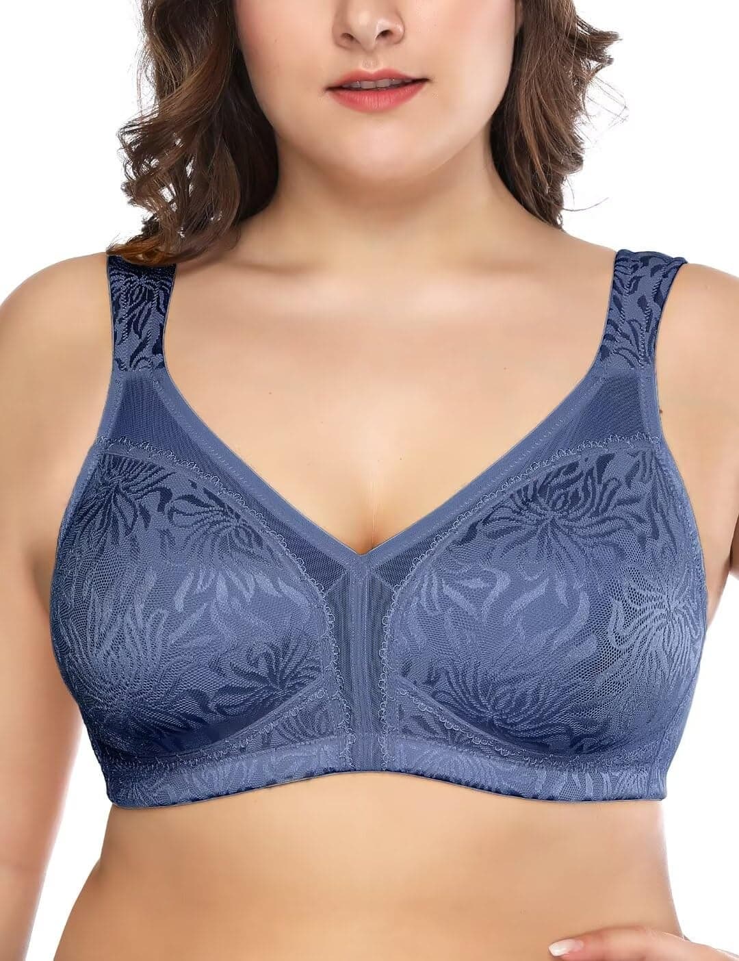 Deyllo Women's Full Coverage Plus Size Comfort Minimizer Bra Wirefree Non Padded(Dark Blue,36B)