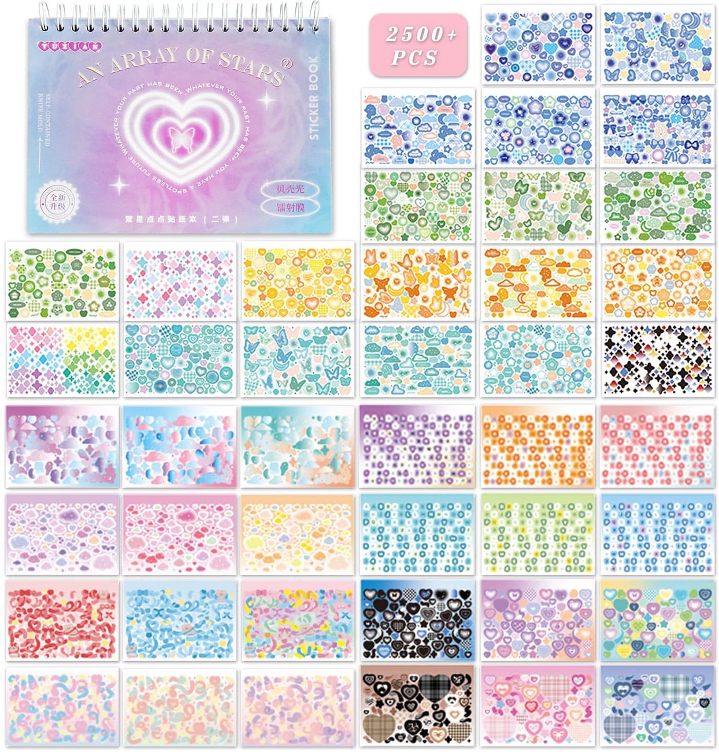 2500PCS Scrapbook Stickers Book Cute Butterfly Stars Heart Letter Glitter SelfAdhesive Korean Bows Ribbons Kpop for Kids Girls Boys Aesthetic Craft Scrapbooking Junk Journal 50Page