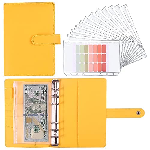 LXWHYP Money Saving Binder Savings Challenges Book with for Cash Envelopes 12pcs Zipper Envelopes A6 Budget Binder Budget Planner for Managing Budgets and Saving Money Yellow74IN
