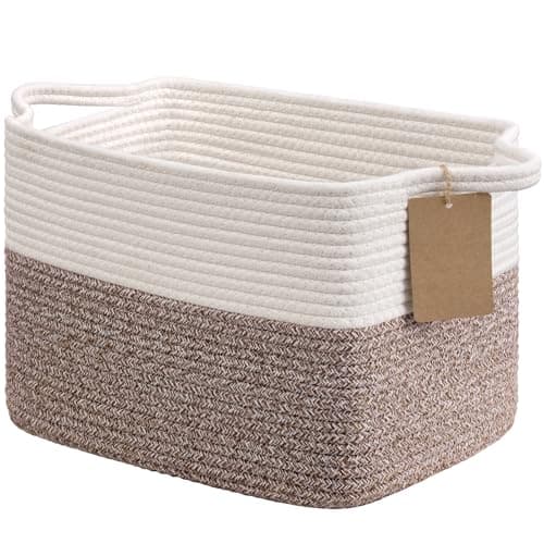 Goodpick Woven Storage Basket Cotton Rope Baskets for Toys Books Small Baby Laundry Baskets with Handles Rectangle Dog Toy Basket for Living Room 13 x 10 x 9 Inches