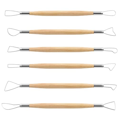 Suiwotin 6pcs DoubleSided Clay Sculpting Tools Wooden Handle Ribbon Clay Tools Pottery Trimming Tool Clay Wire Loop Sculpture Set for Ceramic Wax Carving Modeling
