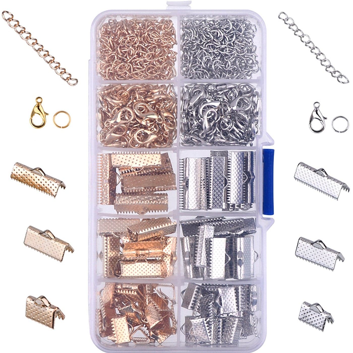 370 Pieces Ribbon Bracelet Kit for Jewelry Bookmark Pinch Crimp Ends Lobster Clasps with Jump Rings and Chain Extenders for Jewelry Craft Supplies DIY Choker Anklets