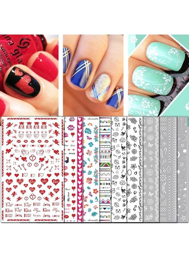 Nail Decals Stickers, 1600+ Pcs Self-Adhesive Tips DIY Nail Art Design Stencil (12 Large Sheets)