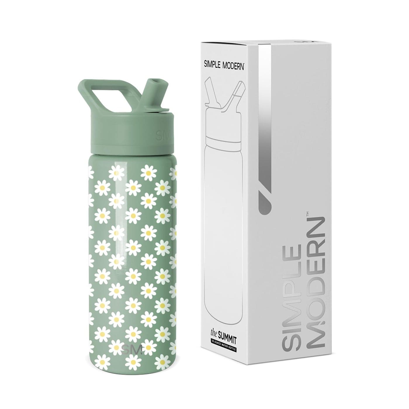 Simple Modern Kids Summit Water Bottle with Straw Lid 18oz Stainless Steel Cup Insulated Tumbler for Toddlers School Sage Florals