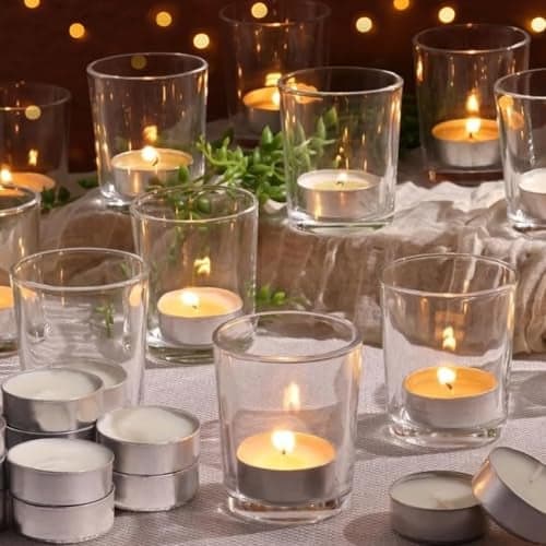 TIED RIBBONS Set of 6 Votive Glass Tealight Candle Holders Glass Votive - Decorations Items for Home Decor Table (Glass, Clear, 6 cm X 5 cm) - Decorations Items for Home Office