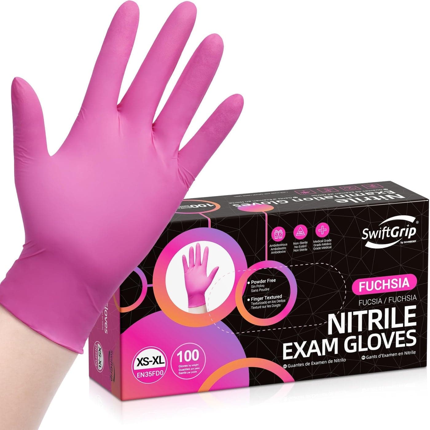 SwiftGrip Pink Gloves PowderFree Nitrile Gloves 100ct Box 3Mil Gloves Disposable Latex Free for Kitchen Cleaning Estheticians Hair Stylist PinkFuchsiaMedium