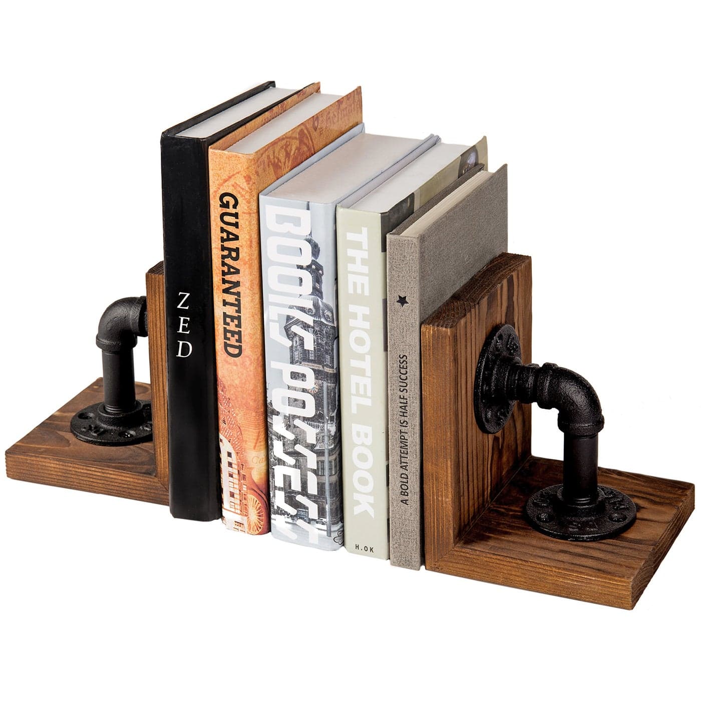 Book EndsBookends DecorativeBook Holders for ShelvesRustic Wood Decorative Bookendswith Realistic Industrial Pipe DesignUnique Ideas for Fathers Day