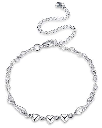 Cutesmile Fashion Jewelry 925 Sterling Silver Love Heart Angel Wings Chain Anklet