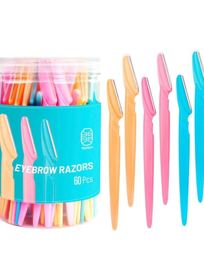 Eyebrow Razor with Box, 60 Pcs Face Razors for Women and Men, Multipurpose Dermaplane Razor, Dermaplaning Tool for Face, Multi-Color