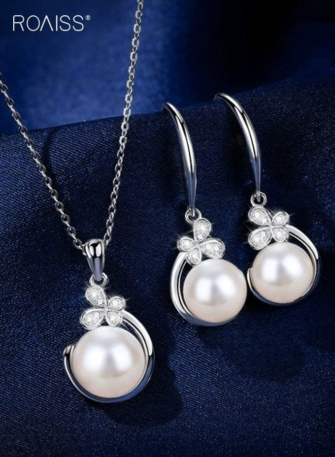 Women's Butterfly Pearl Two-Piece Jewelry Set Dainty Pendant Necklace and Matching Earrings, Lightweight, Anti-Allergic, With Adjustable Necklace Chain Dates, Weddings, Or Gifting
