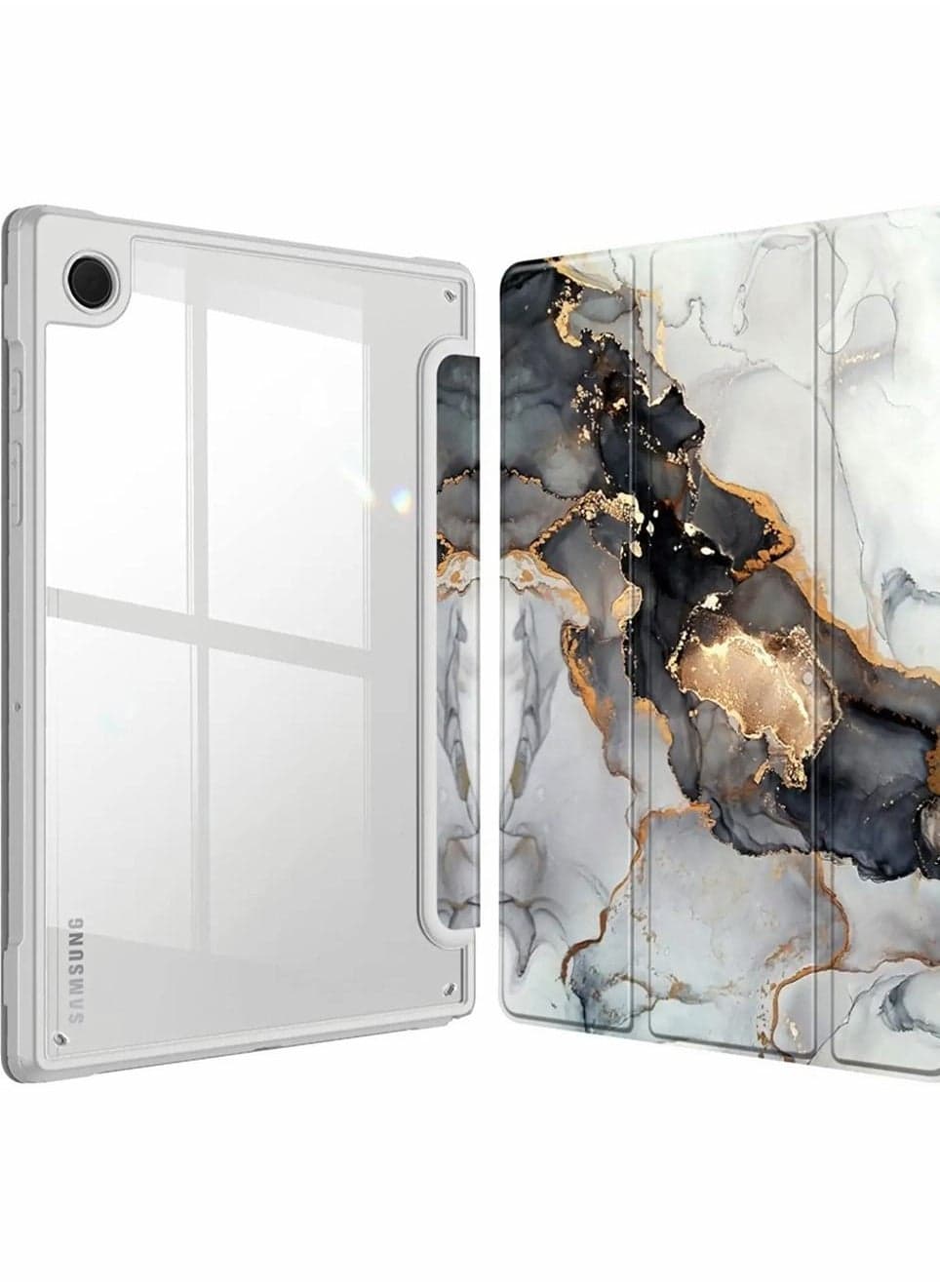 Comptible for Samsung Galaxy Tab A8 Case, Hybrid Slim Case for 10.5 Inch 2022 Model (SM-X200, X205, X207), Shockproof Cover with Clear Transparent Back Shell, Auto Wake Sleep (Cloudy Marble)