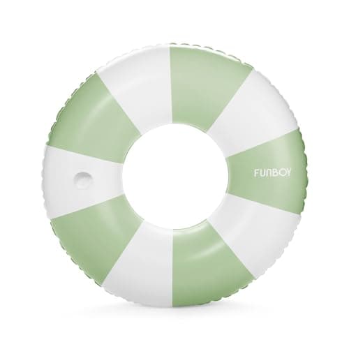 FUNBOY Giant Vintage Green Stripe Inflatable Tube Pool Float with Cup Holder 48" | Large Pool Float for Adults | Inner Tube Swimming Pool Toys Swim Rings | Pool Lounger Float for Pool Party & Summer