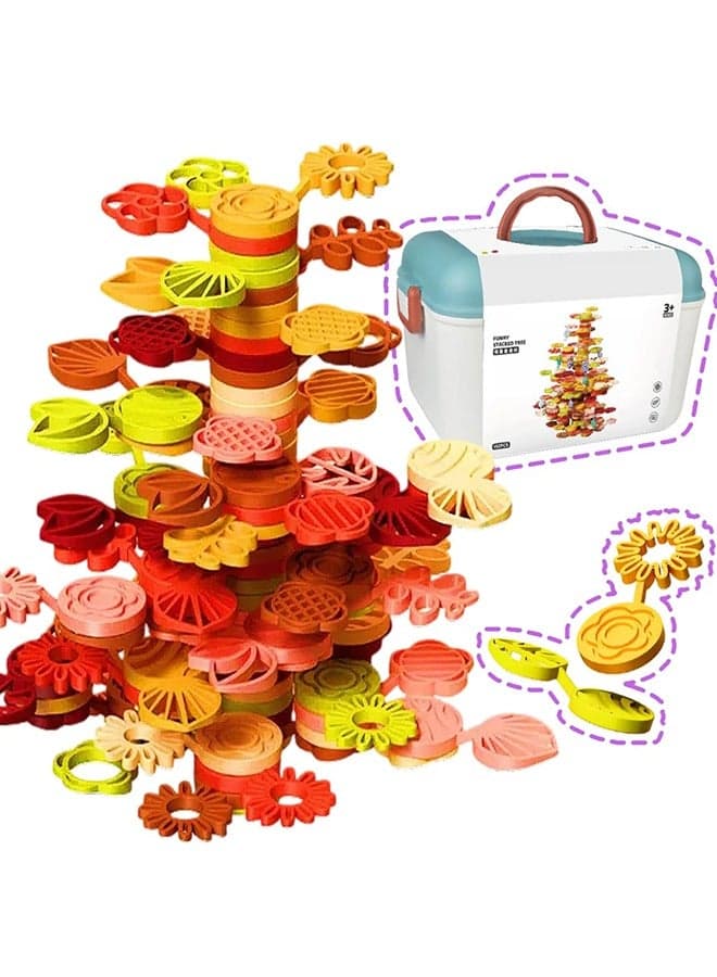 Stack Rainbow Flower Tree Plastic Stack Blocks 70 PCS for Kids Colorful Gardening Set Balance Game Building Toy Preschool Games Educational Building and Montessori Toys for Toddlers