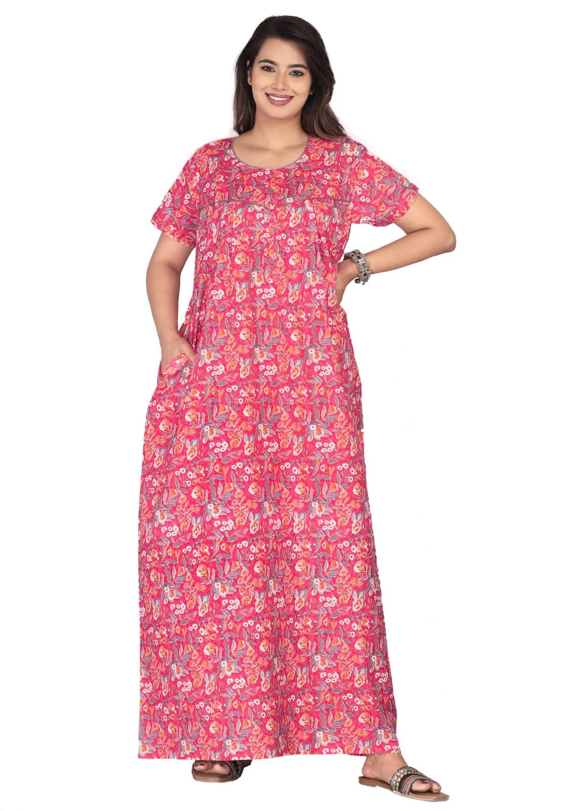 Urali® Women's Printed 100% Cotton Night Gown (Pink, L) - S460