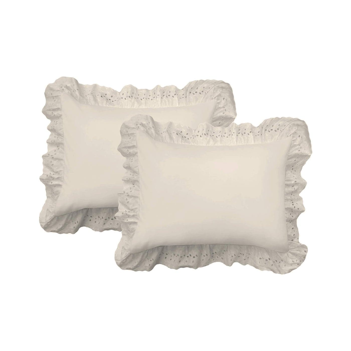 FRESH IDEAS Ruffled Bed Pillow Shams with Embroidered Eyelet Detail Standard Ivory 2Pack