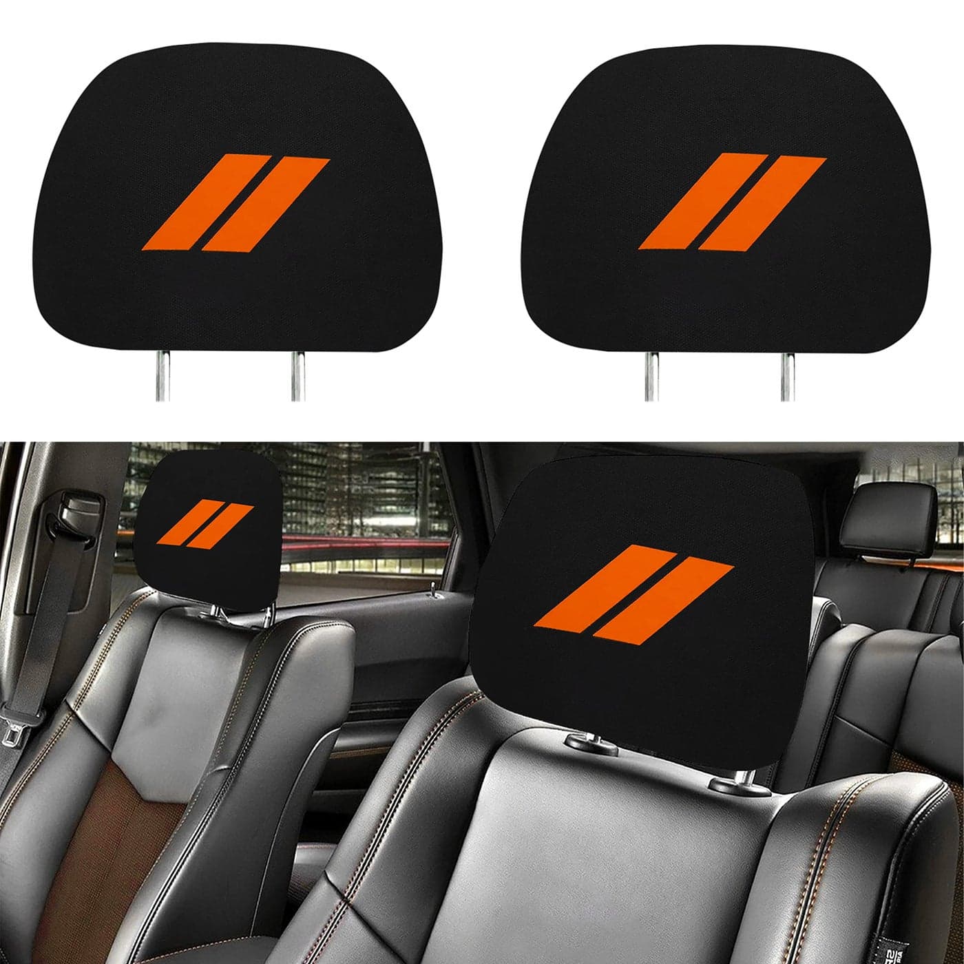 YOSRTER Headrest Covers for Dodge Charger Challenger Durango Accessories Soft Black Fabric Head Rest Cover Universal Fit to All CarTruck Models 2 PackOrange Trim