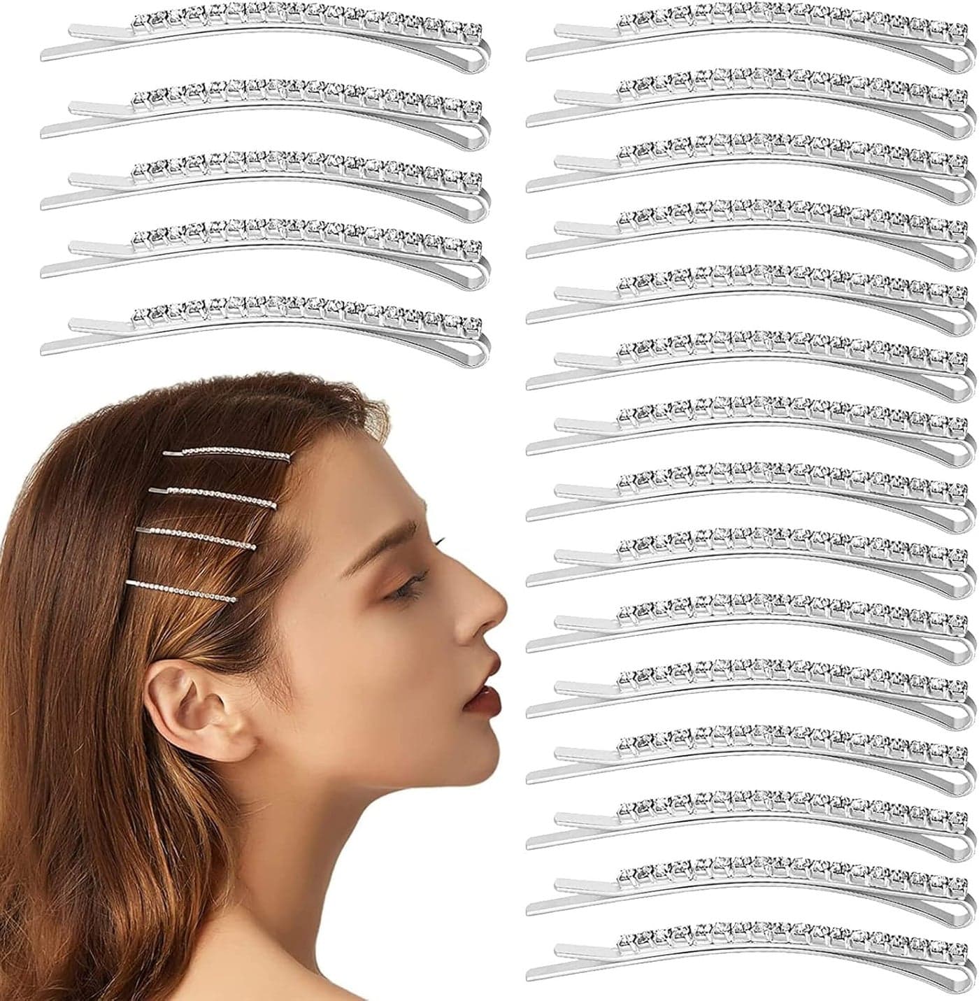 Miss Lirenn® 24 Pcs Rhinestone Bobby Pins, 6 cm, Silver, Premium Metal Hair Clips (Silver)