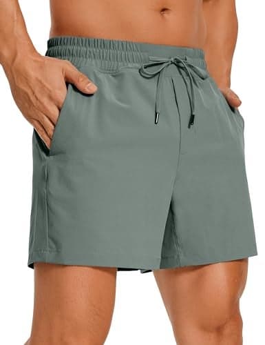 CRZ YOGA Men's Linerless Workout Shorts - 5'' Lightweight Quick Dry for Running Sports Athletic Gym with Pockets Grey Sage Medium