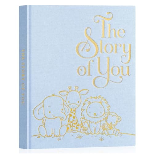 Lanpn Baby Memory Book for Boy Girl - The Story of You, Newborn Babys Book Keepsake Photo Album for New Parents, Linen Cover Baby First 5 Year Milestone Scrapbook Journal (Blue, 154 Pages)