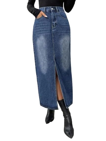 dolsia Womens Denim Skirts - A-Line || Pencil || High-Waist || Flared || Midi || Maxi || and Knee-Length Options for a Stylish and Comfortable Look Dark Blue