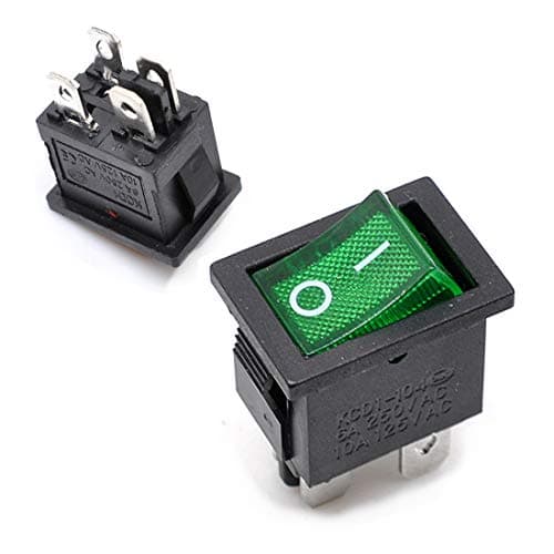 Oiyagai 20 Pack KCD1-104P DPST Rocker Switches with Green LED Light – 4 Pin ON/Off Toggle Switches for 125V/250V AC Panel Mount Applications