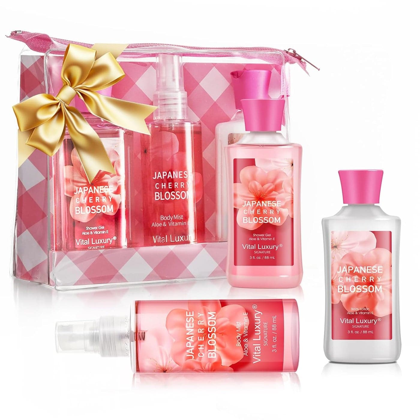 Japanese Cherry Blossom Spa Gift Set for Women and Girls Bath and Body Care Kit with Gel Lotion Mist Travel Size with Natural Extracts Body Care Kit for Birthday Mothers Day Christmas Gifts
