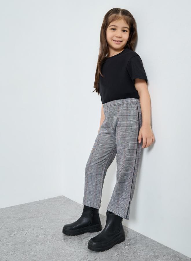 Checked Elastic Waist Pants