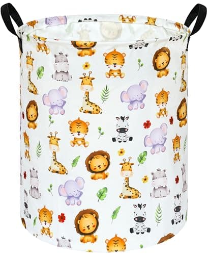 KUNRO Kids Laundry Hamper Clothes Gift Basket Storage Laundry Baskets Organizer Bin with Handles for Nursery Room Tiger Animals