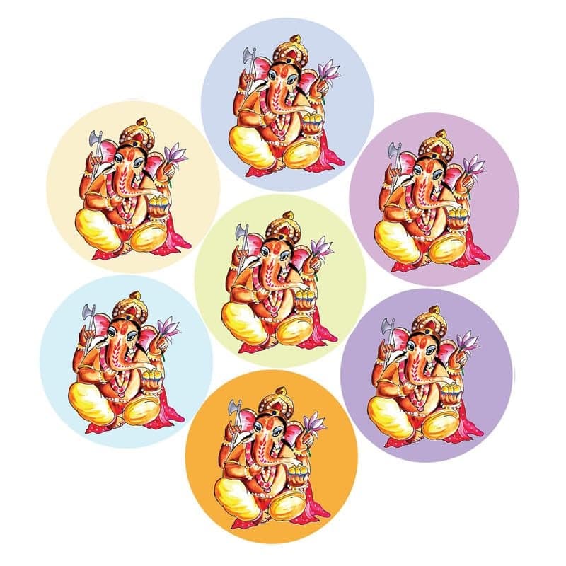 SLGIFT Vinyl Ganesh Theme Sticker, Self-Adhesive Vinyl Stickers, 54 Pieces, 2 x 2 Inches Round Sticker, 9 Unique Designs, R040