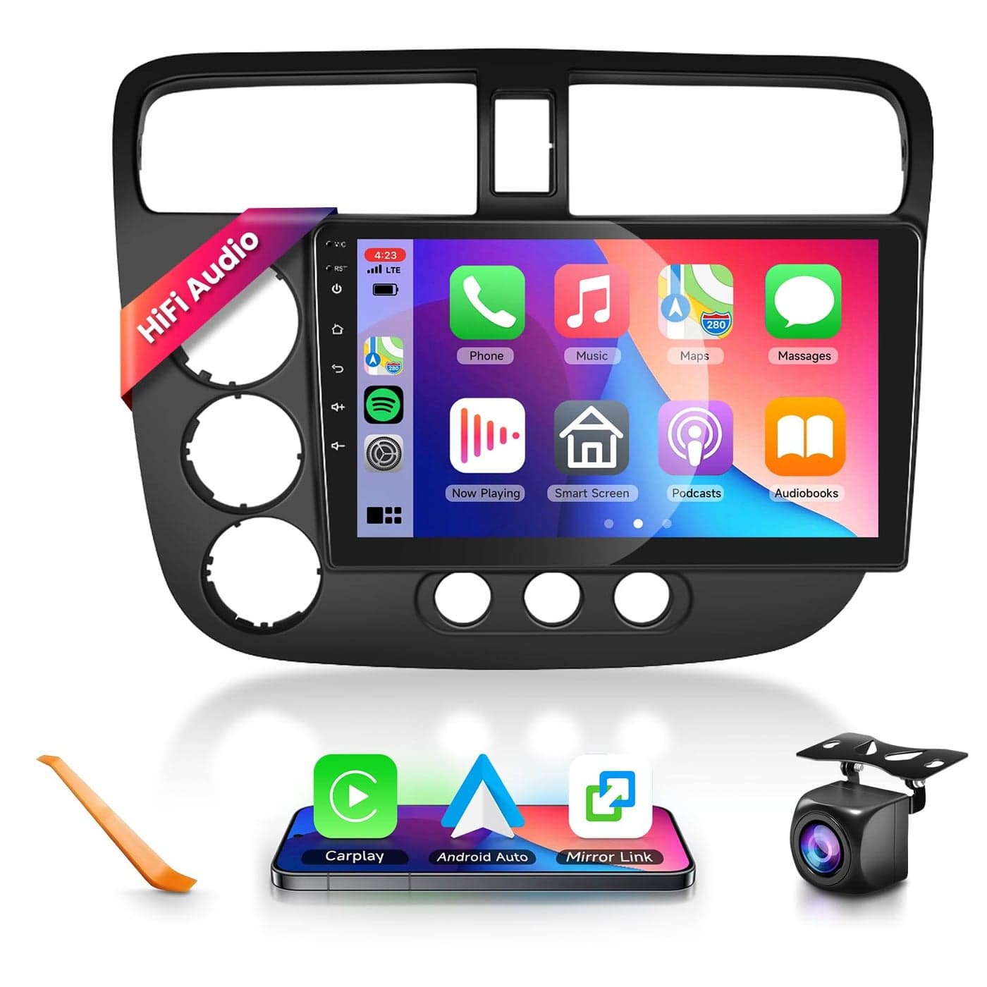 Car Radio Stereo with HiFi Audio for Honda Civic 20012005 Wireless CarPlayAndroid Auto 9 Inch HD Touch Screen Android 13 GPS WiFi Bluetooth FMRDS EQ HD Backup Camera