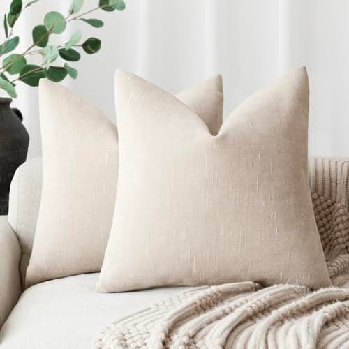 Foindtower Pack of 2 Soft Textured Throw Decorative Pillow Covers Square Accent Solid Cushion Cover Cozy Farmhouse Pillow Case with Zipper for Couch Sofa Bedroom Living Room 16x16 Inch, Light Beige