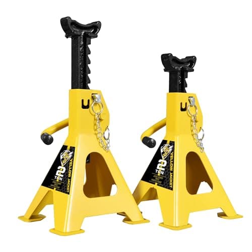 YELLOW JACKET 2 Ton Jack Stands with Double Locking and Large Foot Base for Lifting Car Heavy Duty Steel 4400 lb Capacity Yellow 1 Pair