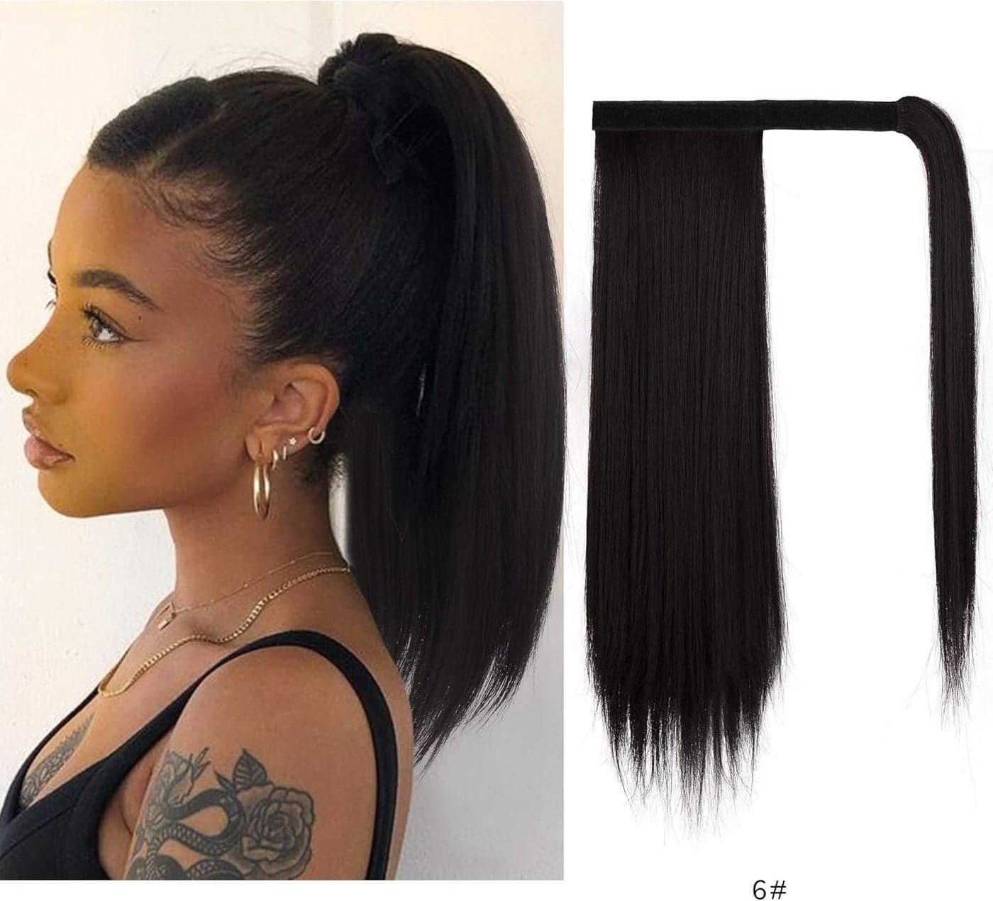 BARSDAR Clip in Ponytail Extensions 14 inch Short Straight Wrap around Ponytail Extension Fluffy Pony Tails Extensions Synthetic Hair Ponytail Extension for Women Girls Darkest Brown