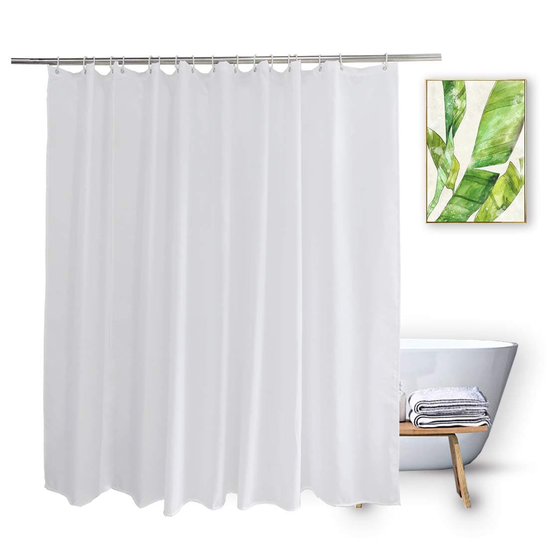Vosign Extra Wide Shower Liner 96x72 Water Repellent Heavy Duty White Fabric Shower Curtain Liner for Bathroom Hotel Spa Machine Washable