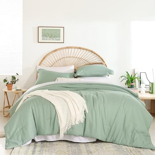 weigelia King Size Comforter Set Boho Sage Green Comforter Set Bed in a Bag Bedding Set 7 Pieces King Comforter Set with Sheets - Reversible Soft Microfiber Comforter for All Season