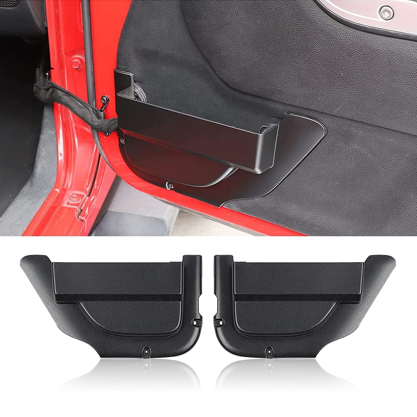Hoolcar Front Door Storage PocketsAntiBlock Legs Door Side Insert Box Organizer Door Net Pocket Replacement for 20112018 Jeep Wrangler JK JKU Interior Storage Expansion Accessories Black 2PCs