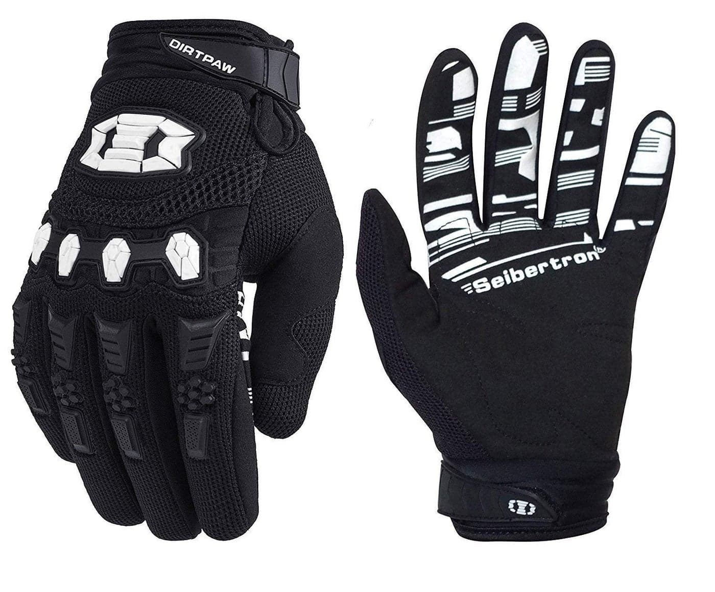 Seibertron Dirtpaw Unisex MX ATV MTB Racing Gloves - Full Finger Touchscreen Glove for Bicycle Cycling Mountain Biking Motorcycle and Motocross Black XL