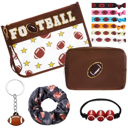 Aliceset 11 Pcs Football Themed Gift for Women Makeup Bag Set, Including Bracelets, Hair Hoops, Hair Bands, Key Chains -Sporty Gym Accessories for Christmas Players Birthday Party