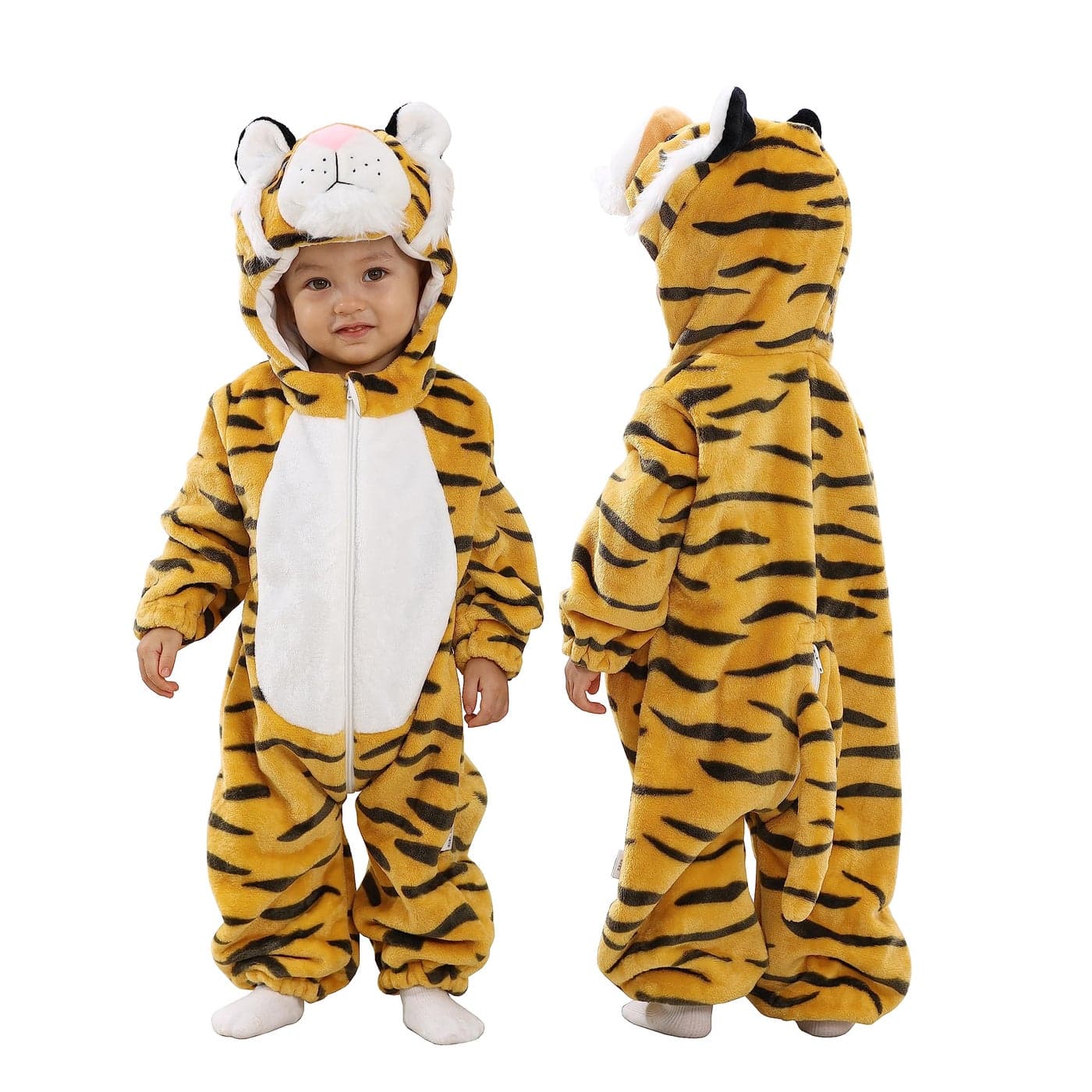TONWHAR Kids And Toddlers Infant Tiger Dinosaur Animal Fancy Dress Costume Outfit Hooded Romper Jumpsuit 1824 MonthsHeight3235Tiger