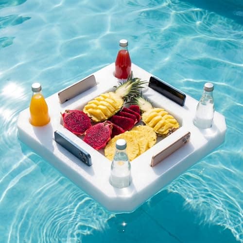 Qinyoung Large Floating Drink Holder, White Floating Refreshment Table Tray Compartment, Portable Pool Tray for Swimming Pool Accessories Hot Tub Beach and Party Decor(Square Four Hole)