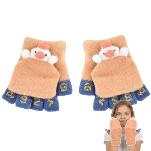 SOLDTRUE Half Finger Gloves Winter Warm Glove Christmas Fingerless Glove Thermal Fingerless Gloves Magic Warm Gloves Fashion Cute Soft Flip Top Gloves(Age 3-7 Years)(Pair of 1)(Brown)