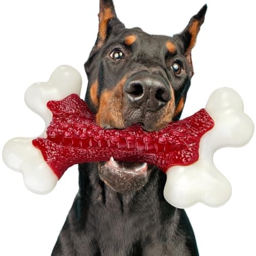 Kseroo Indestructible Dog Toys for Aggressive Chewers Beef Flavored Hard Nylon Bone Chew Toys Tough Dog Chew Toys for Large Dogs Dog Toys to Keep Them Busy for Medium Large Breed 2080 lbs Red
