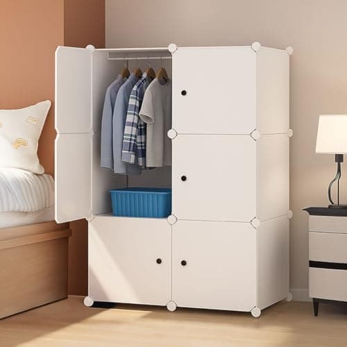 ELINDOR 8-Door Kids Plastic Wardrobe for Clothes | Baby Almirah Plastic Cupboard for Storage | Collapsible Foldable Kids Cupboard Organizer with Shelves for Toys & Clothing (HJ1 - White, 6-Door)