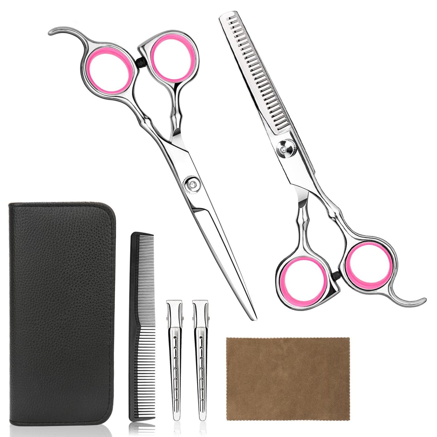 Professional Home Hair Cutting Kit Quality Home Haircutting Scissors BarberSalonHome Thinning Shears Kit with Comb and Case for Men and Women Pink