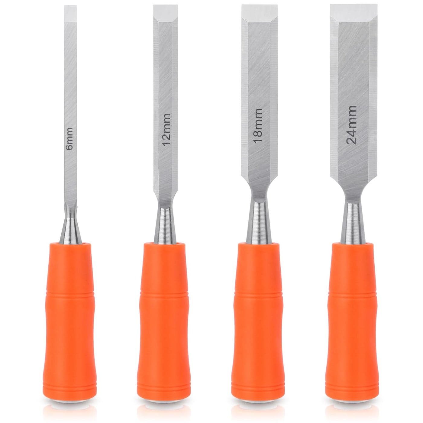4 Piece Wood Chisel Sets Woodworking Tools Set Wood Chisels for Woodworking with Steel Hammer End Wood Tools Chisel Set Woodworking with Ergonomic Plastic Handle 6mm 12mm 18mm 24mm