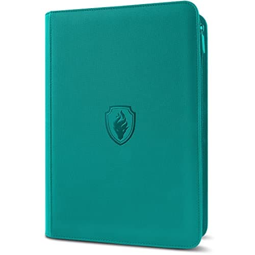 Premium Zip Card Binder Fabmaker 9 Pocket Trading Card Binder PU Cover Zipper Card Collection Album Sturdy 360 SideLoading Card Folder Holder for Game Sports Cards Turquoise