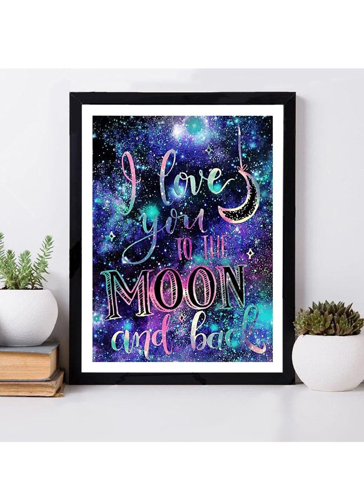 DIY 5D Diamond Painting by Number Kits, Crystal Rhinestone Embroidery Paintings Pictures Arts Craft for Home Wall Decor, Full Drill, I Love You to The Moon and Back (11.8X15.7in)