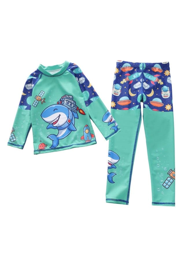 Children's Swimwear Boys' One-piece Long-sleeved Trousers 2-piece Surfing Swimwear Small, Medium And Large Boys' Swimwear-Color:P2418-5BW Shark Technology-