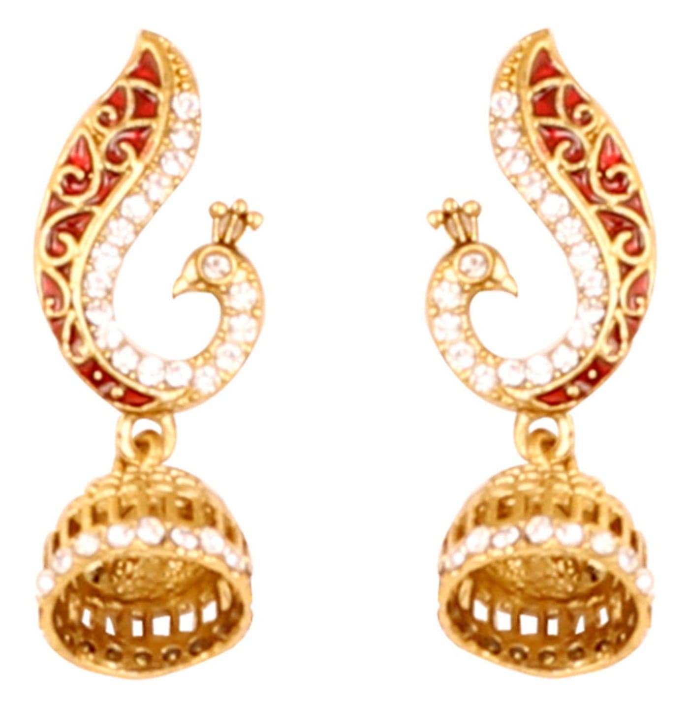 Touchstone Indian Bollywood Bahubali Fame Ethnic Royal Charm Enameled/Crystals Peacock Designer Jewelry Jhumki Earrings for Women in Gold or White Tone.