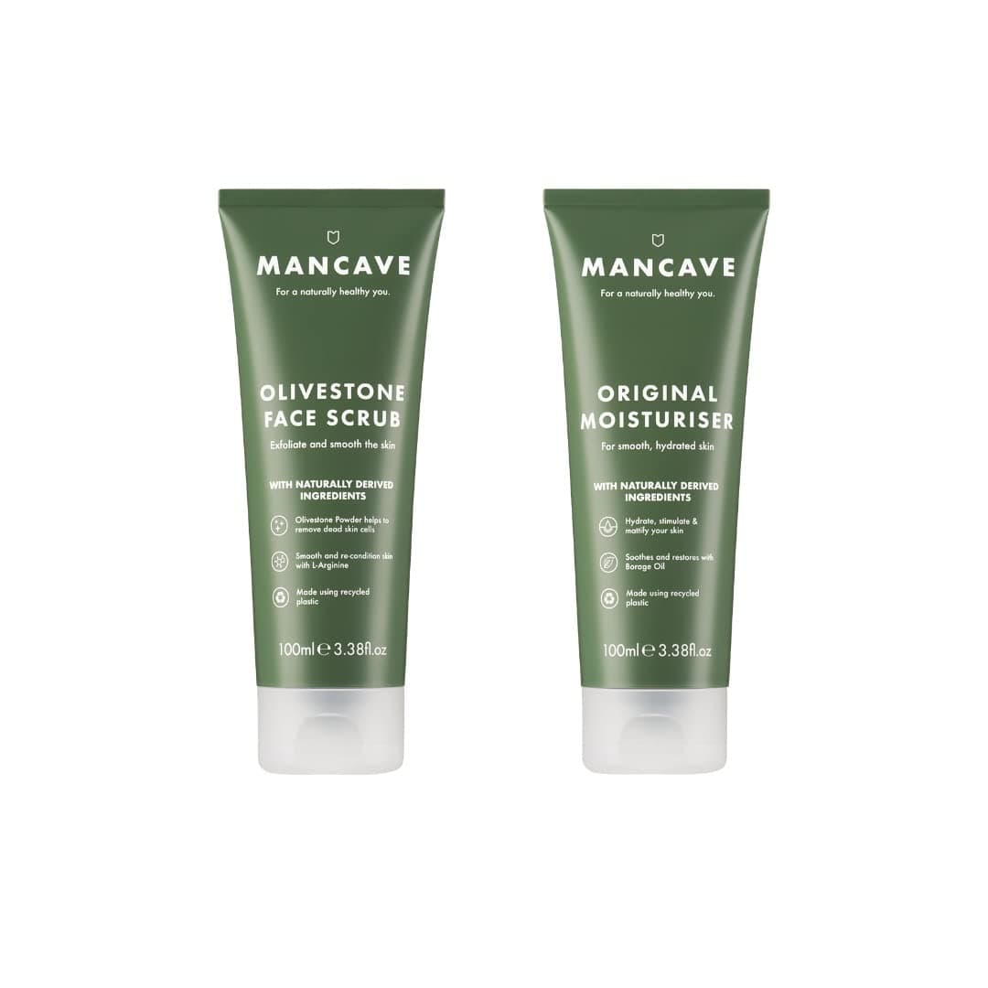 ManCave Skincare Duo Including Olivestone Face Scrub 100ml and Original Moisturiser 100ml